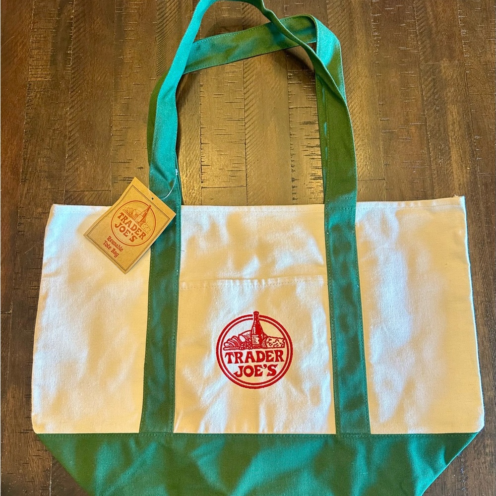 Trader Joe's Green and White Tote Bag